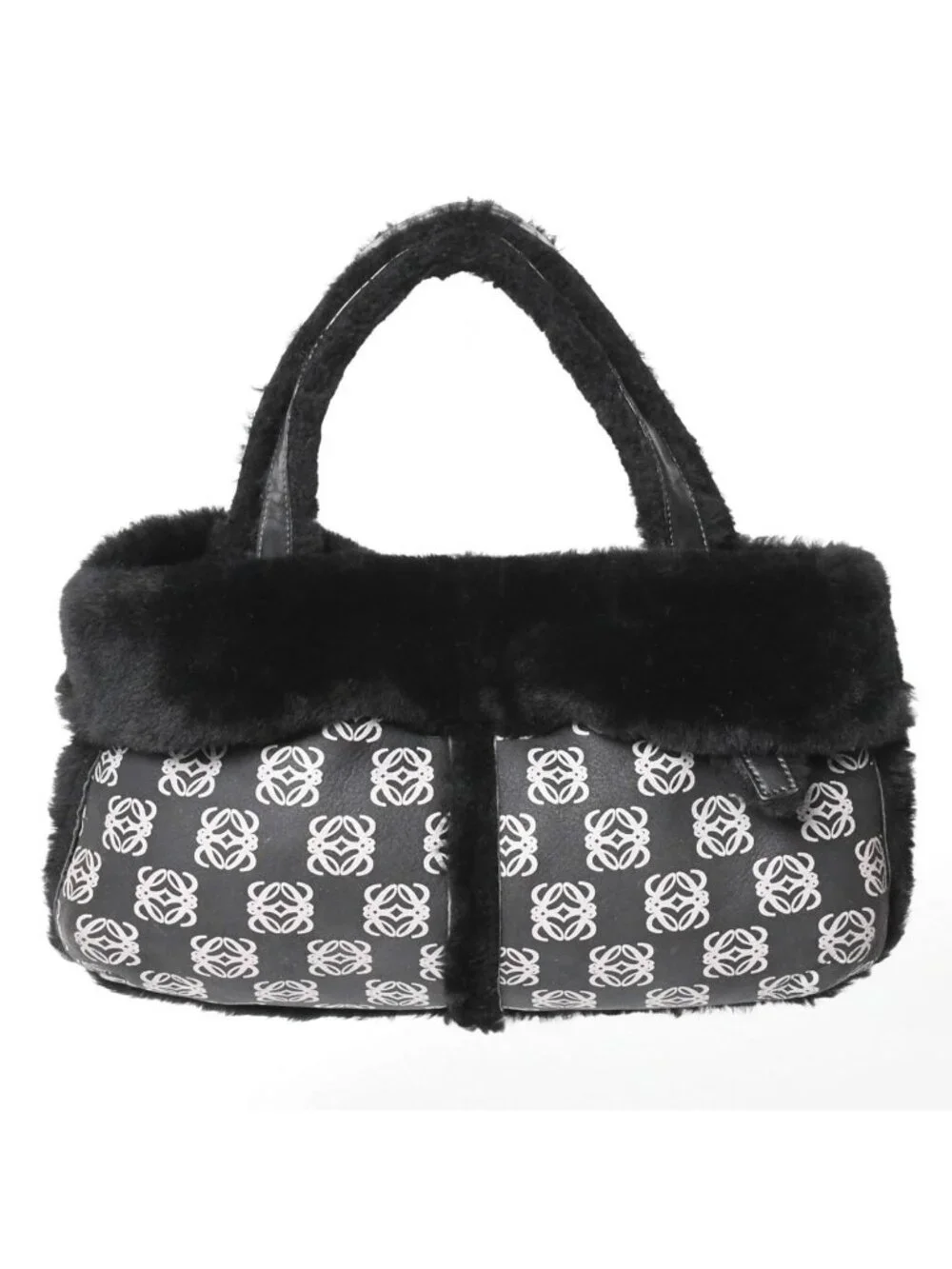 Loewe Handbag Anagram Black Shearling Leather Silver